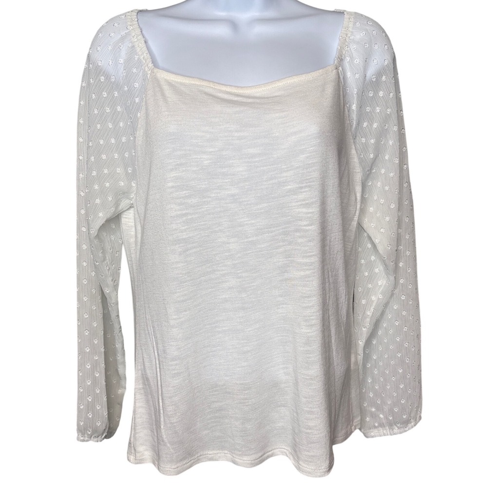 J Crew Womens White‎ Swiss Dot Sheer Flowy Sleeve Top Size S Coquette Feminine